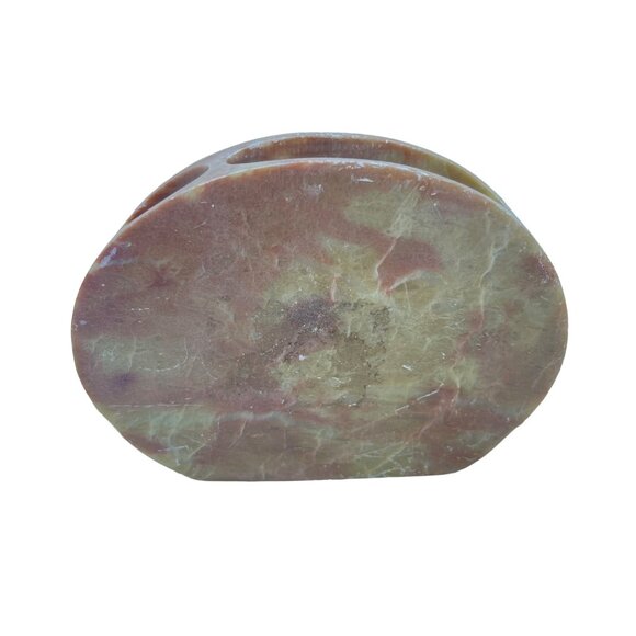 Hand Carved Soapstone Desk Accessory Holder With Floral Design - Picture 6 of 11